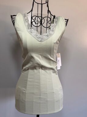 Charlie Paige Sage Green Lace-Trim V-Neck Tank